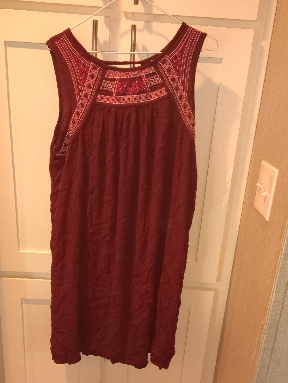 Faded Glory Burgundy Embroidered Sleeveless Mini Dress, Fits Like Size 14